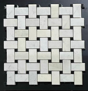 Đá mosaic trắng sữa chip 29x51điểm nhân đen mài bóng M12F/M1