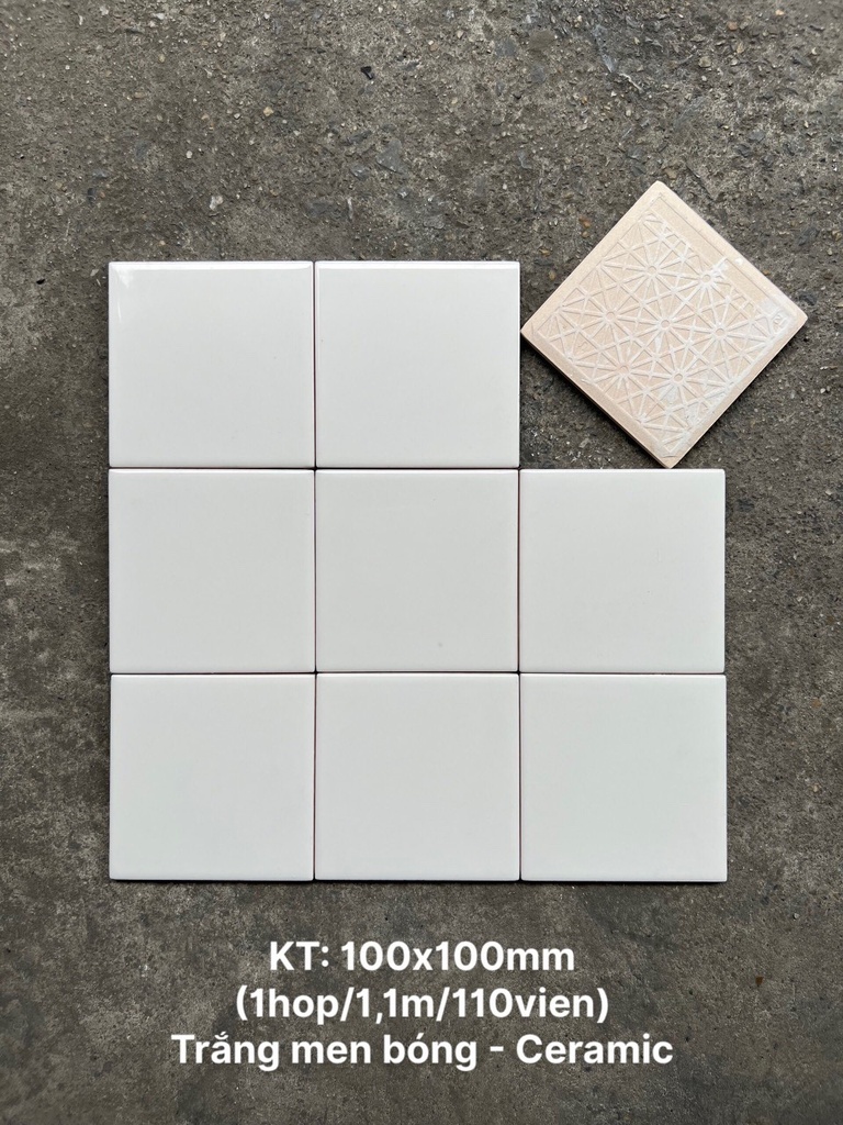 Gạch Thẻ 100x100mm Bóng Phẳng Màu Trắng M1100_S (XK)