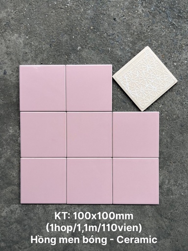 [M1116_S] Gạch thẻ hồng bóng phẳng 100x100mm M1116
