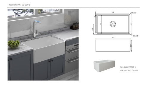 [UD-030-1] Chậu rửa bát bằng sứ cao cấp FFC. Mã sản phẩm UD-030-1