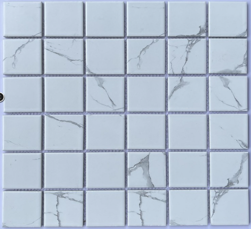 [MHG P48M01] Gạch Mosaic Gốm Màu Trắng Vân Mây MHG P48M01